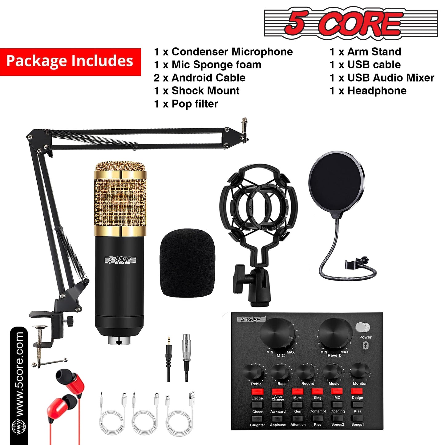 5Core Podcast Recording Microphone Bundle