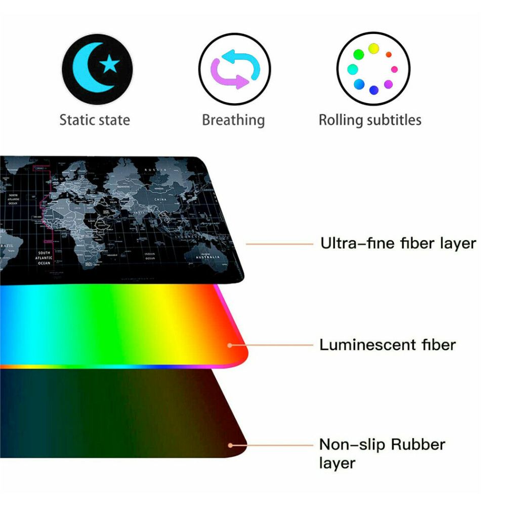 Dragon RGB Gaming Mouse Pad World Map RGB Lighting