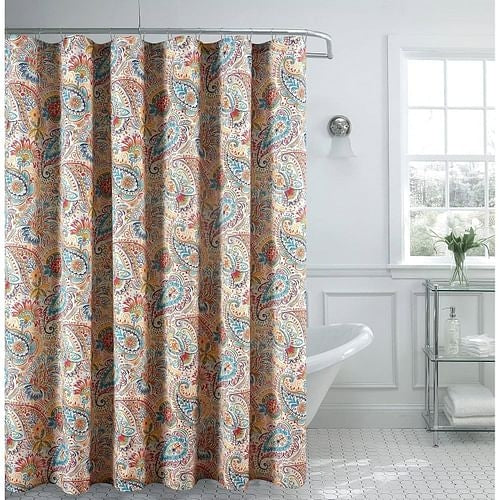 72-in. Paisley Polyester Fabric Shower Curtain in Vibrant Teal Red