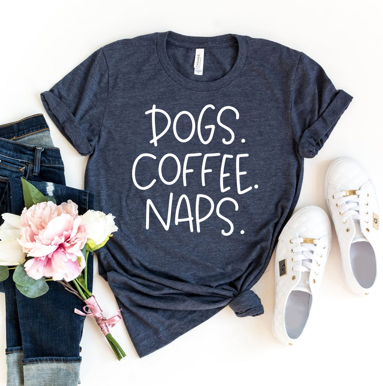 Dogs Coffee Naps Funny Pet Lovers Tee Shirt