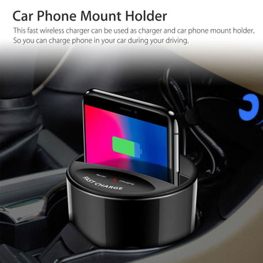 Wireless Cup Holder Car Charger with USB Output